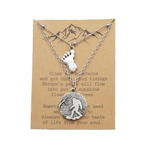 Collier unisexe en alliage de zinc, design animal Bigfoot classique, bijoux de voyageur de la forêt avec carte de montagne - Product Image 6