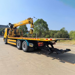 Heavy Duty 6x4 <b>Flatbed</b> Tow <b>Truck</b> with Knuckle Boom Crane Slidebed Wrecker Rollback Recovery <b>Truck</b> Boom <b>Truck</b> - Product Image 3