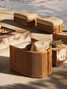 Divano <span class=keywords><strong>da</strong></span> Esterno in Teak Stile Nordico, Impermeabile e Resistente ai Raggi Solari, per Villa, Hotel, <span class=keywords><strong>Giardino</strong></span>, Arredamento in Legno Massello - Product Image 3