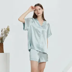 Estate traspirante e assorbimento dell'umidità seta pura naturale miglior abbigliamento casual per la casa maniche corte e pantaloni corti pigiama set