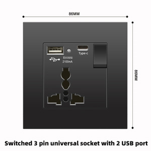 Enchufe de pared negro del Reino Unido de 13A con puerto de carga rápida USB Tipo-C de 18W, enchufe de carga rápida, interruptor de pared con 14 tomas. - Product Image 5