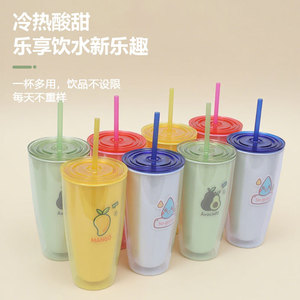 Fruit <b>Straw</b> <b>Cup</b> 710ml Double Wall Portable Travel Drink <b>Cup</b> With <b>Lid</b> <b>And</b> <b>Straw</b> - Product Image 3