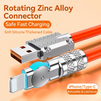 180 °   Cable Tipo-C Giratorio, Carga Rápida de 120W 6A, Cable de Datos Blindado con Trenzado de Aleación de Zinc para iPhone/Impresora