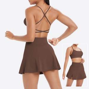 云手感柔软拉丝十字无背运动文胸网球裙套装女性健身跑步锻炼运动服运动服 - Product Image 5