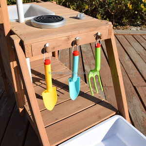 Ensemble de cuisine extérieur en bois massif Garder avec évier, rangement et parasol amovible, cadeau pour tout-petit - Product Image 5