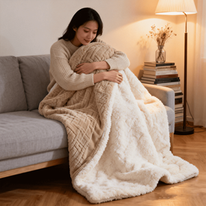 3D Plush Fluffy Knitted Plain Solid Super Soft Bed Sofa <strong>Throw</strong> Blanket 100% Polyester Airplane Use - Product Image 1