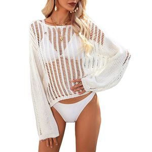 Blusa estiva scavata a manica lunga lavorata a maglia nera che copre top da <span class=keywords><strong>spiaggia</strong></span> per le donne - Product Image 3