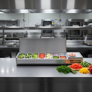 Estación de Preparación de Condimentos HONKER de 160W con 5 Recipientes de 1/3 y 1/6 de Tamaño, Equipo de Refrigeración de Acero Inoxidable 304 para Mostrador - Product Image 2