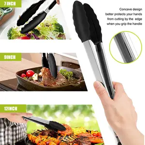 Xwx conjunto de 3 pinças para churrasco, pinças pretas não tóxicas resistentes ao calor para cozinha, com ponta de silicone