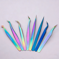 Pince à épiler pour extensions de cils, haute précision, durable, colorée, en métal doré perlé, à pointe lisse, longue, pour cils plume, directement de l'usine