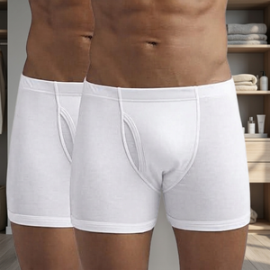 Lot de 3 boxers mi-taille pour hommes, blancs, en nylon/élasthanne tricoté, respirants, unis, avec logo à la taille - Product Image 3