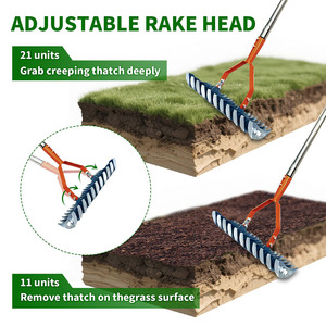 Râteau à paillis détachable 1,7 m, manche métallique 4 sections, outil de désherbage pour gazon, en acier au carbone thermolaqué, 20 dents - Product Image 5