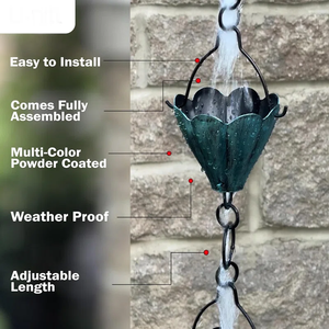 Cadena de <span class=keywords><strong>lluvia</strong></span> de jardín multicolor, tazas de recolección de <span class=keywords><strong>agua</strong></span>, canalones de 8,5 pies, desviador de <span class=keywords><strong>agua</strong></span> de <span class=keywords><strong>lluvia</strong></span> para Material metálico exterior - Product Image 2