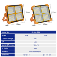 Nouvel Arrivage Projecteurs Portables Rechargeables RVB Lampe de Projecteur LED IP66 100W 200W Projecteur Solaire
