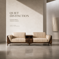 Ensemble de canapés modernes en velours capitonné de luxe avec table d'appoint intégrée, rembourrage personnalisé pour salon, hôtel, villa, appartement