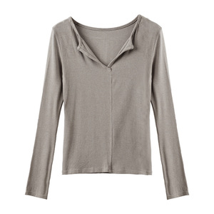 Maglietta Intima a Maniche Lunghe Bianca Chic da <span class=keywords><strong>Donna</strong></span> in Modal di Alta Qualità con Scollo a V, Minimalista, per Autunno Inverno - Product Image 5