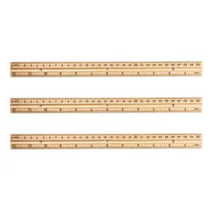 Penggaris lurus kayu 30cm dengan tiga lubang, inci (12 inci) dan alat pengukur penggaris metrik untuk anak-anak, sekolah, kantor