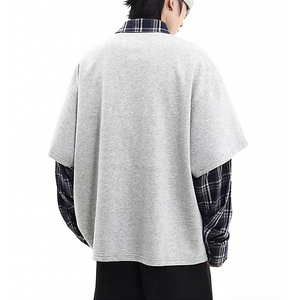 Commercio all'ingrosso autunno nuova tendenza Streetwear Polo con collo a manica lunga camicia di flanella Patchwork a manica corta felpa da <span class=keywords><strong>uomo</strong></span> - Product Image 6