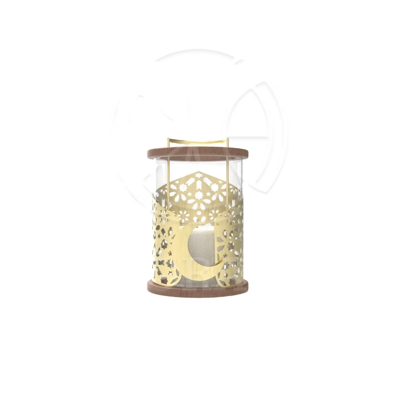 2024 Ramadan Kerzenhalter Gold EID Metall-und Holz kerzen glas mit LED-Laterne und zartem Metall durchbruch