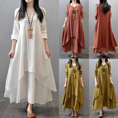 New Arrival Comfortable Fabric Big Bottom O-Neck Long Sleeve Women Casual Dress