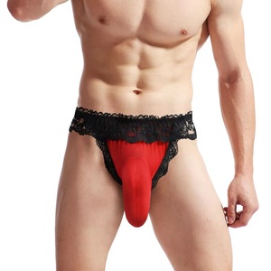 Sous-vêtements string en dentelle pour homme, rose, noir, rouge rosé, taille mi-haute, en nylon et élasthanne, sexy - Product Image 3