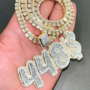 Colgante Hip Hop Personalizado con Número, Chapado en Rodio, Plata de Ley 925 con Moissanita, para Hombre - Product Image 1