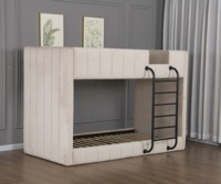 Lit superposé Willsoon moderne en velours beige capitonné - Lit superposé luxueux rembourré avec échelle et rangement