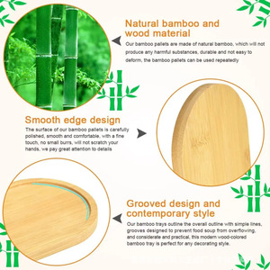 Plateau rond en bambou, 2 pièces, plateau de service en bois naturel pour thé, café, boissons, barbecue, gâteau, collation - Product Image 3