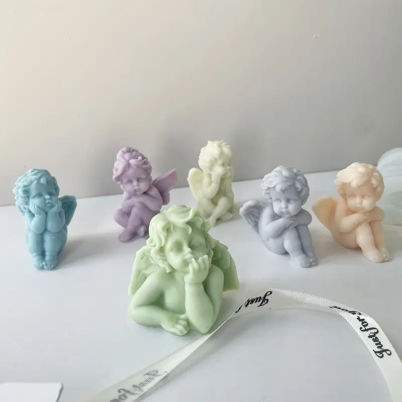 INTODIY Dekorasi Kerajinan Rumah DIY 3D Bentuk Malaikat Kecil Cetakan Lilin 5 Desain Cupid Malaikat Kecil Silikon Cetakan Lilin