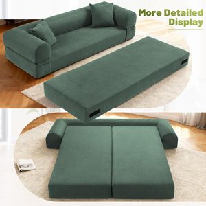 Convertible Folding <b>Sofa</b> <b>Bed</b>,80" Pull Out Couch with Pillows & <b>Storage</b> Pocket,Modular Futon <b>Bed</b> Corduroy Queen Sleeper <b>Sofa</b> - Product Image 3