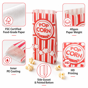 Bolsas de Papel para Palomitas de Maíz con Logotipo Personalizado, Aptas para Microondas, Venta al por Mayor, para Comida Rápida para Llevar - Product Image 5