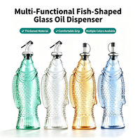 Bouteille en verre colorée de 500 ml en forme de poisson pour huile d'olive, vinaigre, sauce soja pour sushi, avec bec verseur en acier inoxydable – Vente en gros