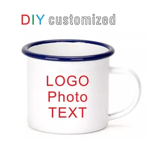 Caneca personalizada com logo, caneca de esmalte de 350ml com impressão de texto fotográfica, xícaras de água engraçadas para escritório, café da manhã