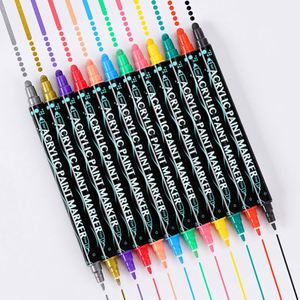 Stylo à peinture acrylique double tête OEM Bw-Dd6 personnalisé, pointe pinceau, couleurs personnalisées pour la peinture, le graffiti et l'art - Product Image 1