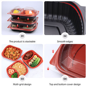 Boîte alimentaire en plastique avec compartiments, compatible micro-ondes, pour emporter - Product Image 3