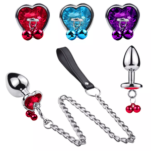 Jewelry Design Sex Product Heart Shape Diamond <strong>Anal</strong> Butt Plug With Two Bells with Metal <strong>Chain</strong> - Product Image 3