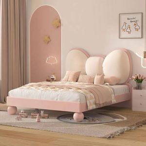 Lit de repos moderne en bois massif, confortable, taille standard, couleur crème, design à nœuds, revêtement en coton pour chambre d'enfant - Product Image 2