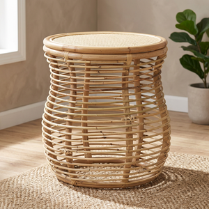 <b>Round</b> Natural Rattan <b>Side</b> <b>Table</b> Tropical Wicker Coffee <b>Table</b> with Cane Top for Living Room Bohemian End <b>Table</b> - Product Image 4