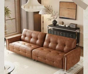 Sofá Moderno de Cuero PU Marrón con Respaldo Acolchado, Brazos Enrollados y Patas Metálicas para Sala de Estar - Product Image 1