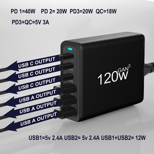 Chargeur rapide <span class=keywords><strong>USB</strong></span> <span class=keywords><strong>C</strong></span> GaN 120W à 6 ports universel <span class=keywords><strong>PD</strong></span> 3.0 pour tablette et ordinateur portable avec fonction SCP - Product Image 5