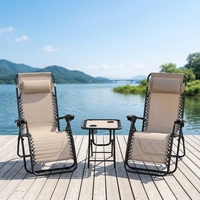 Ensemble de 2 chaises inclinables zéro gravité personnalisées en 3 parties avec table d'appoint pliante et appui-tête réglable pour patio extérieur