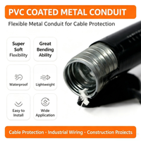 Gaine métallique flexible en PVC, conduit en acier flexible avec gaine en PVC, résistant à l'huile et au liquide de refroidissement pour applications de machines CNC