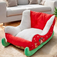 Lit pour chien Novayapetix de Noël, forme de traîneau du Père Noël, en peluche, doux, confortable, amovible, lavable, pour usage intérieur