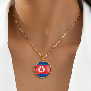 BINSHUO kalung liontin antik bulat batu permata waktu bendera negara kalung liontin Resin bendera patriotik dunia - Product Image 2