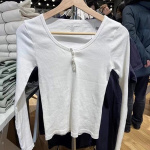 Brandy เสื้อยืดแขนยาวสำหรับผู้หญิง, เสื้อแฟชั่นสไตล์ BM เสื้อสีพื้นมีกระดุมสำหรับฤดูใบไม้ร่วง - Product Image 4