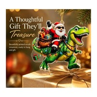 Ornement de Noël fantaisie Père Noël chevauchant un T-Rex, pendentif mignon dinosaure pour arbre de Noël, en acrylique imprimé UV et gravé au laser