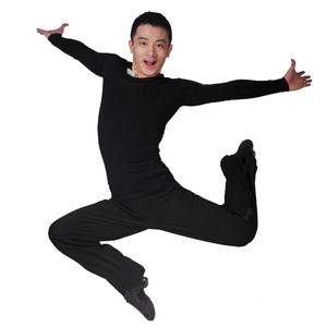 Ensemble haut et pantalon <span class=keywords><strong>de</strong></span> danse noir à manches longues et coupe ajustée pour hommes, vêtements <span class=keywords><strong>de</strong></span> danse <span class=keywords><strong>de</strong></span> salon latins professionnels pour la performance et la pratique - Product Image 1