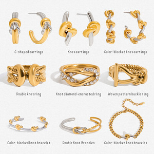 Knot Jewelry <b>Set</b> Stainless Steel Ring Earrings <b>Bracelet</b> Unisex Fashion Jewelry <b>Set</b> - Product Image 1