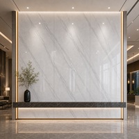 Panneau mural en marbre UV WYRAX 1220x2440mm 3.5mm Gris clair Carrara Haute brillance Imperméable Hall d'hôtel Salle d'exposition