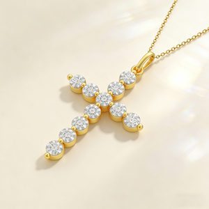 CUSTOM SILVER 10K/14K/18K GOLD PLATED LAB GROWN CVD DIAMOND CLASSIC ENGAGEMENT GIFT SWEATER <b>CHAIN</b> NECKLACE <b>CROSS</b> PENDANT VS - Product Image 2